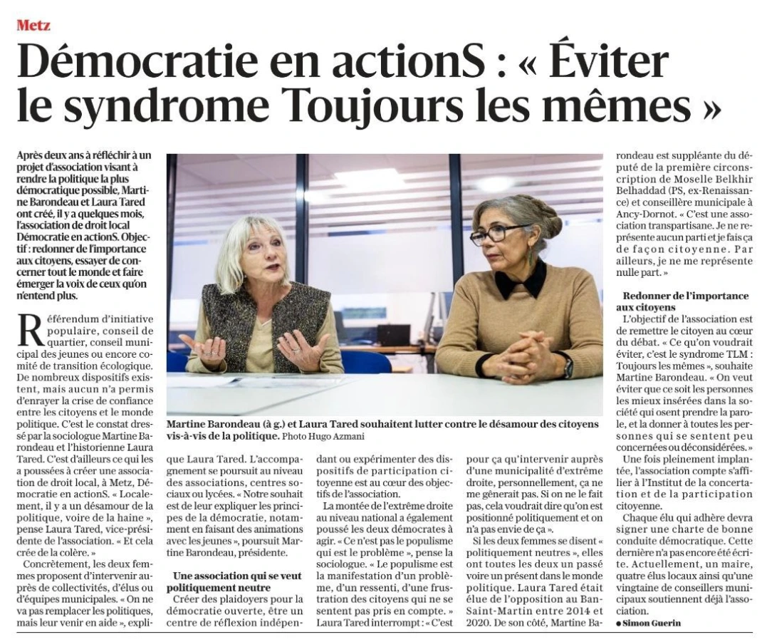 Article de presse sur l'association Démocratie en ActionS